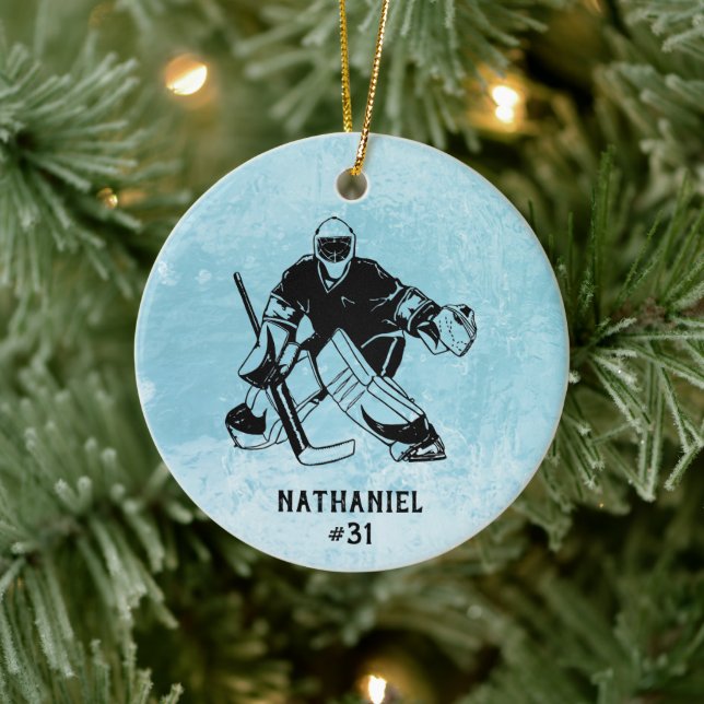 Eishockey-Torhüter-Monogramm Keramik Ornament (Baum)