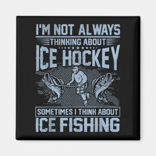 Eishockey und Eisfischen Spaß Fischer Magnet