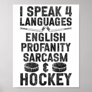 Eishockey Vintage Ich spreche 4 Sprachen Englisch Poster