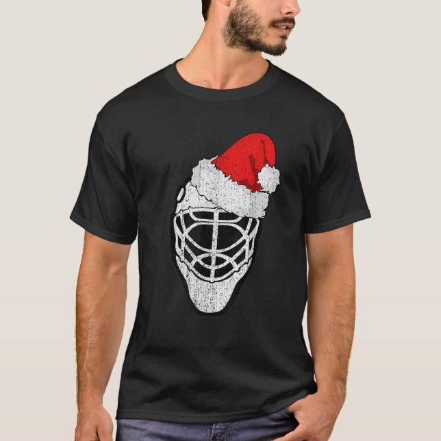Eishockey Weihnachten Funny Goalie Weihnachtsmannm T-Shirt (Vorderseite)