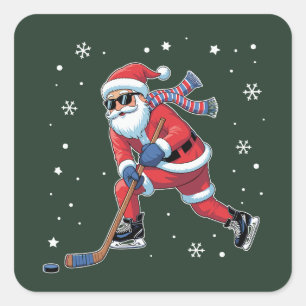 Eishockey-Weihnachts-Santa spielt Eissport-Mannsch Quadratischer Aufkleber