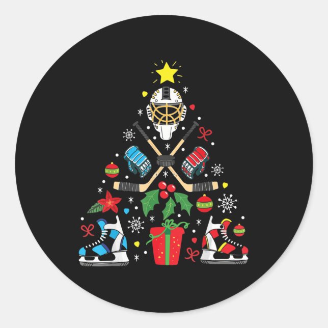 Eishockey Weihnachtsbaum Ornaments Spaß Weihnachte Runder Aufkleber (Vorderseite)