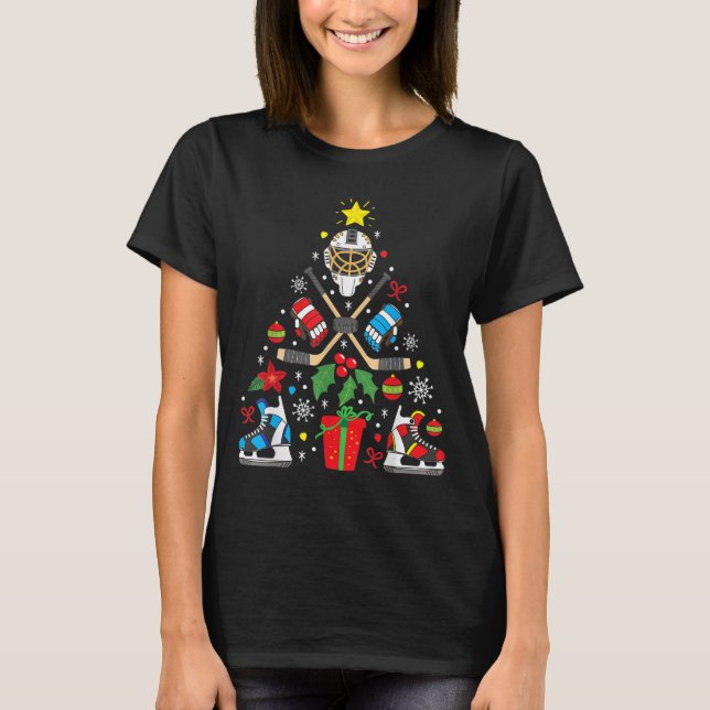 Eishockey Weihnachtsbaum Weihnachtsbaum Weihnachts T-Shirt (Vorderseite)