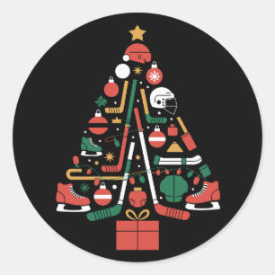 Eishockey-Weihnachtsbaum Xmas-Sport  Runder Aufkleber