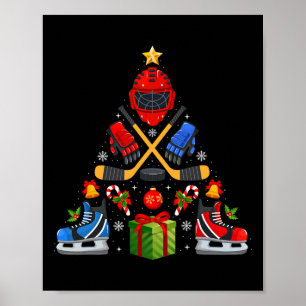 Eishockey-Weihnachtsbaumlichter Roter Weihnachtsma Poster