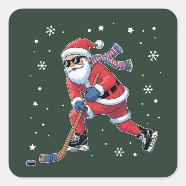 Eishockey Weihnachtsfeier Eissportteam Quadratischer Aufkleber (Vorderseite)