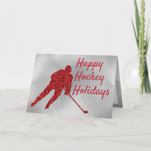 Eishockey-Weihnachtskarte - roter Glitter & Silber Karte