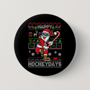 Eishockey Weihnachtsmann Happy Hockeydays Lustiges Button