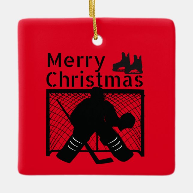 Eishockey Weihnachtsschmuck - Ziegelrot schwarz (Vorderseite)