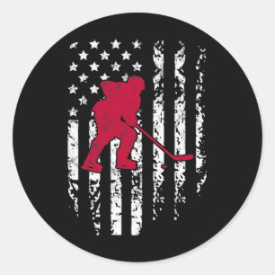 Eishockey-Wintersport Vintage-Amerikanische-Flagge Runder Aufkleber