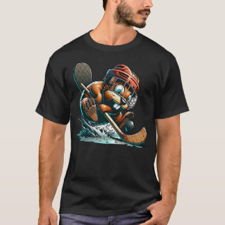Eishockeybiber mit Helm, Schläger und Puck T-Shirt