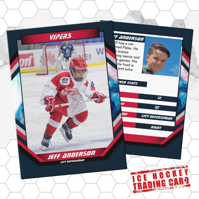 Eishockeyhandelskarte in Cool Red Dark Blue Visitenkarte (Ice Hockey Trading Card: Stylish design, dynamic action. Perfect for kids and fans!)