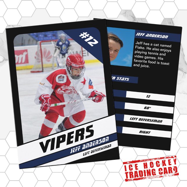 Eishockeyhandelskarte in lebendigem Blue Black Telefonnummerkarte (Proudly share youre kids' achievements with this blue white card)