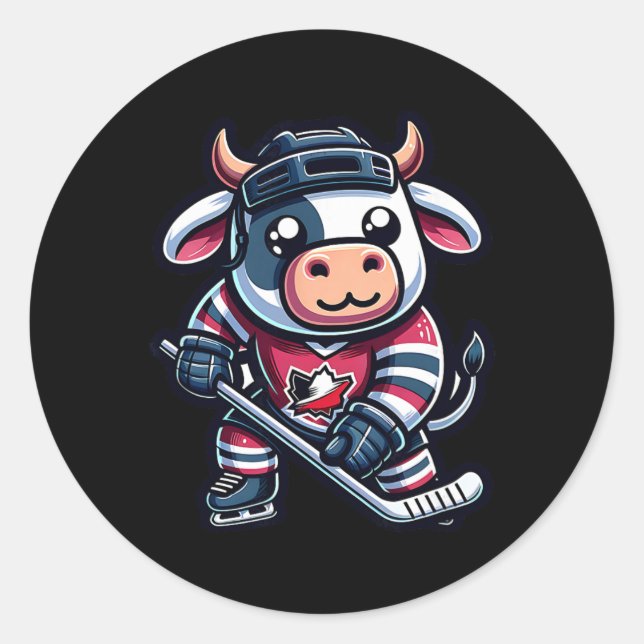 Eishockeykuh mit Maple Leaf Trikot  Runder Aufkleber (Vorderseite)