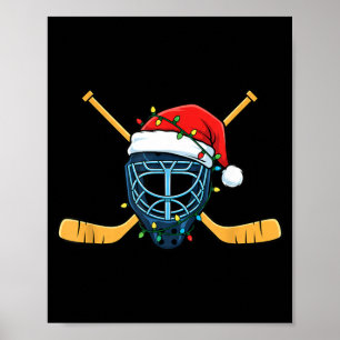 Eishockeymaske mit Santa-Hut Weihnachtsbeleuchtung Poster
