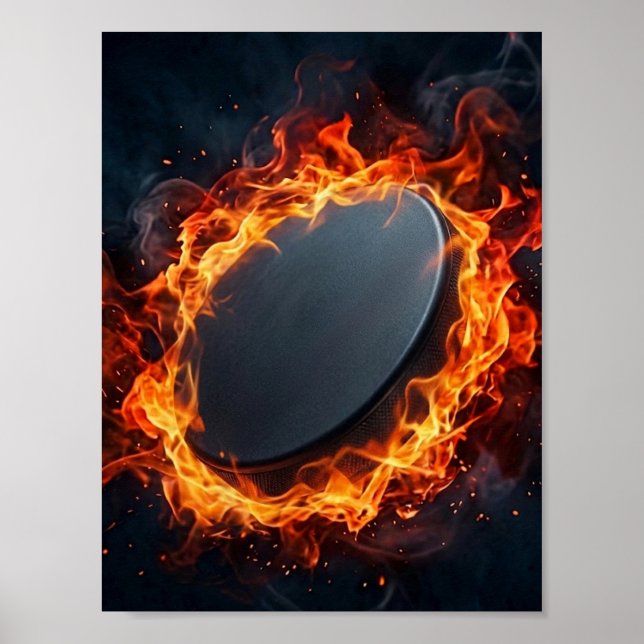 Eishockeypuck in Flammen  Poster (Vorne)