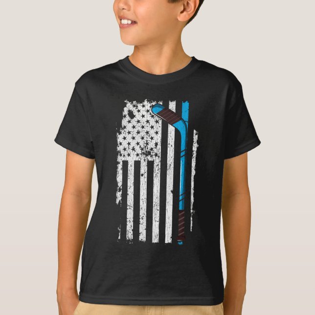 Eishockeyschläger US-amerikanische Flagge T-Shirt (Vorderseite)