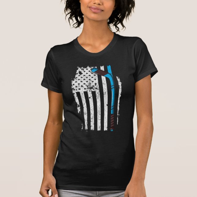 Eishockeyschläger US-amerikanische Flagge T-Shirt (Vorderseite)
