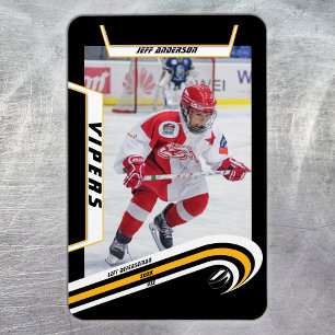 Eishockeyspieler-Andenken auf lebendigem Gelb-Schw Magnet