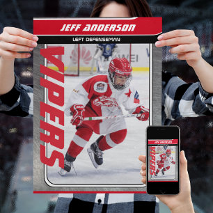 Eishockeyspieler auf anpassbarem roten Metall Poster