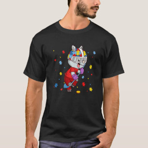 Eishockeyspieler Autismus-Bewusstsein Regenbogen-P T-Shirt