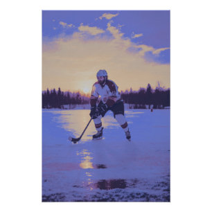 Eishockeyspieler bei Sonnenaufgang Poster