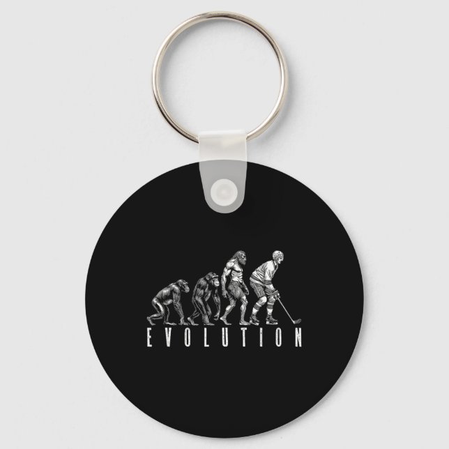 Eishockeyspieler Evolution Lustiger Affe Höhlenmen Schlüsselanhänger (Vorderseite)