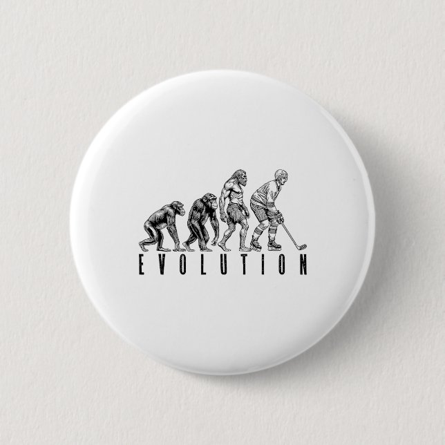 Eishockeyspieler Evolution Lustiger Mann Affe Höhl Button (Vorderseite)