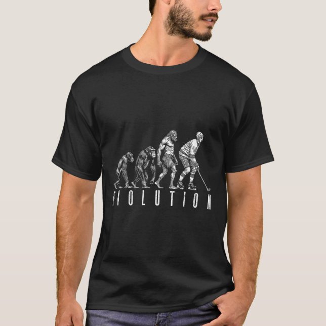 Eishockeyspieler Evolution Lustiger Mann Affe Höhl T-Shirt (Vorderseite)