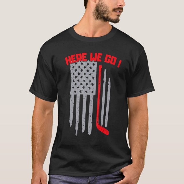Eishockeyspieler, Hockey American Flag Adult Juni T-Shirt (Vorderseite)