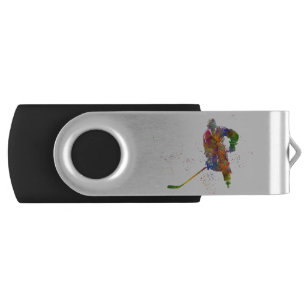 Eishockeyspieler in Aquarellfarbe USB Stick