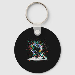 Eishockeyspieler Paint Splatter Art Srts Männer Ju Schlüsselanhänger