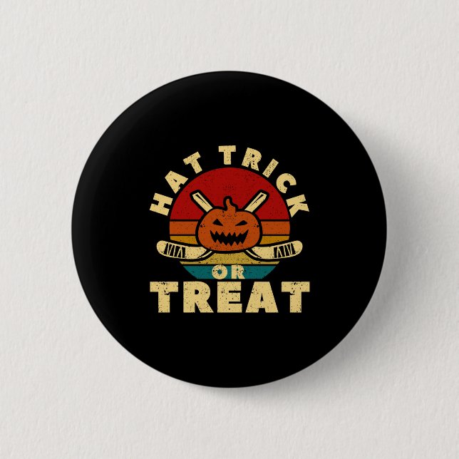 Eishockeyspieler Trainer Halloween-Kürbismütze Tri Button (Vorderseite)