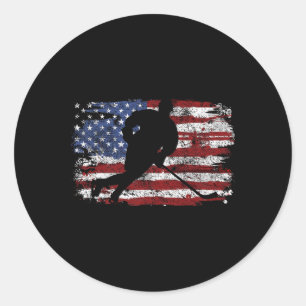Eishockeyspieler USA Amerikanische Flagge 4. Juli Runder Aufkleber