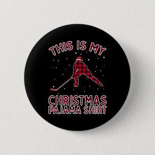 Eishockeyspieler Weihnachts-Pyjamas Lustige Weihna Button