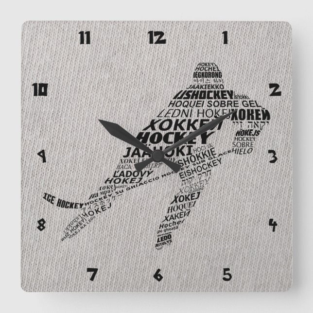 Eishockeysprachen Textkunst Quadratische Wanduhr (Vorderseite)