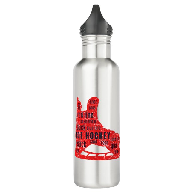 Eishockeywasserflasche - roter Skate mit Wort Edelstahlflasche (Links)