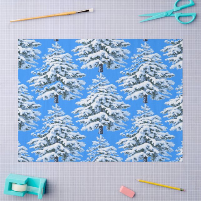 Eisige Baumträume Schneebedeckter Wald Seidenpapier (Basteln)
