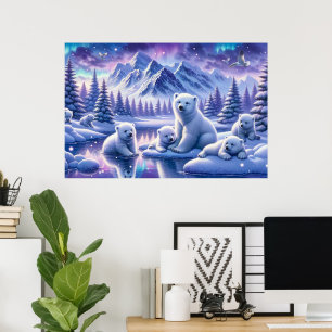 Eisige Familienszene der Eisbären - Gemälde Poster