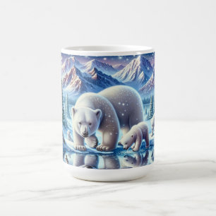 Eisige Familienszene mit Eisbären - Malerei Kaffeetasse