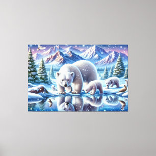 Eisige Familienszene mit Eisbären - Malerei Leinwanddruck