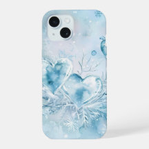 Eisige Herzen und Schneeflocken Wasserfarben-Handy