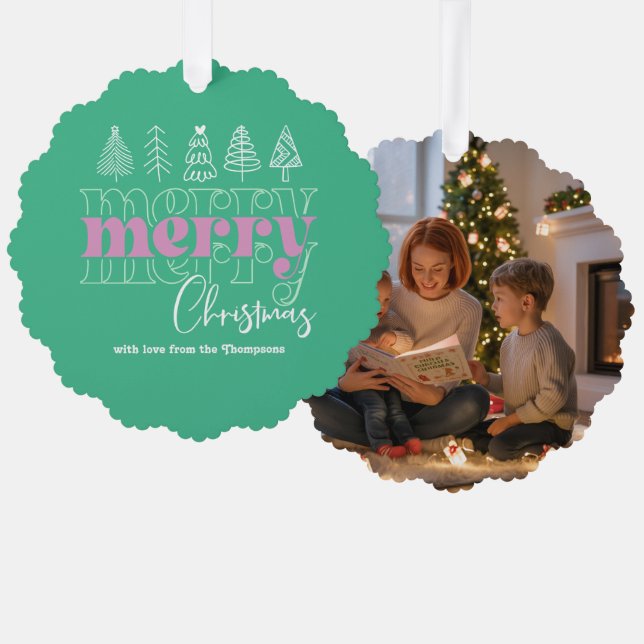 Eisige Minze Kritzeleien Frohe Weihnachten Andenke Ornament Karte (Vorderseite/Rückseite)
