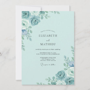 Eisige Pfingstrosen-Hochzeit in Aqua Einladung
