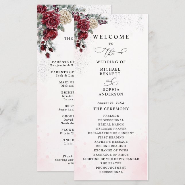 Eisige Rosen Winterhochzeitsprogramm Programm (Vorne/Hinten)