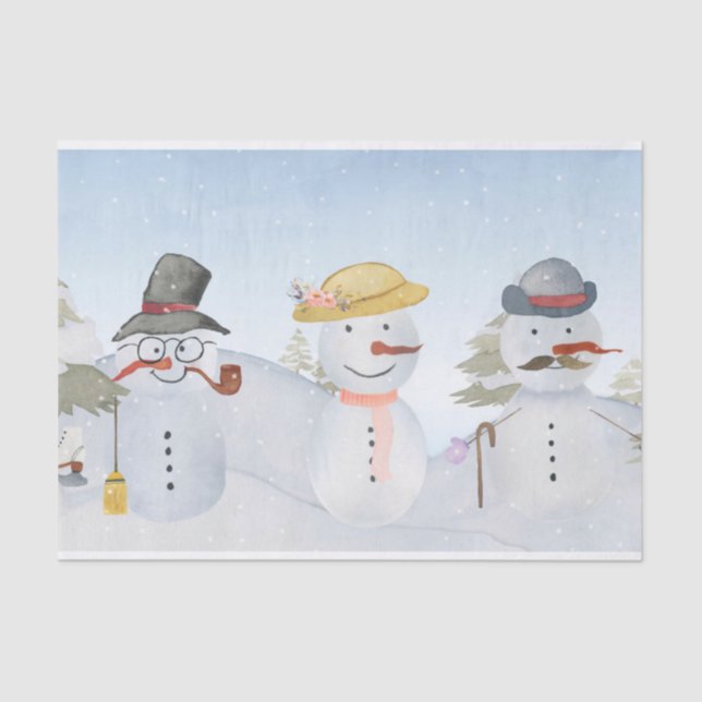 Eisige Schneemann-u. Freund-Winter-Schnee-Szene Seidenpapier (Vorderseite)