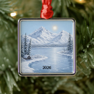 Eisiger Winter Premium Quadratischer Weihnachtssch Ornament Aus Metall