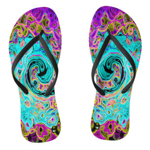 Eisiges Aqua-Blau Groovy Abstrakt Retro Flüssig Wi Flip Flops