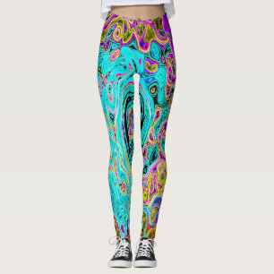 Eisiges Aqua-Blau Groovy Abstrakt Retro Flüssig Wi Leggings