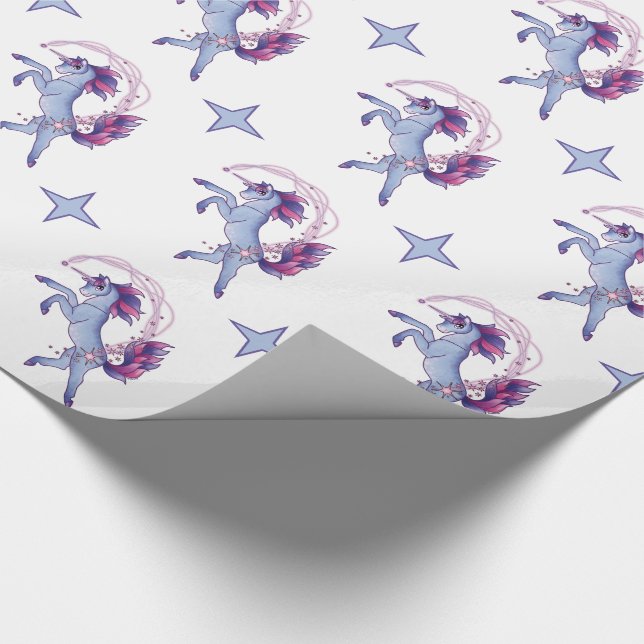 Eisiges blaues Tanzen-Einhorn Geschenkpapier (Ecke)